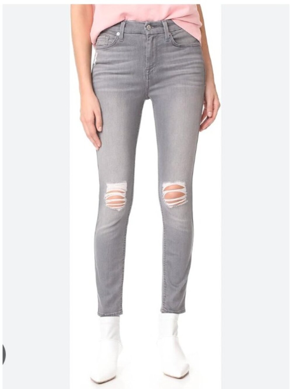 7 For All Mankind Jeans Womens 24 Gray High Waist Ankle Skinny Distressed